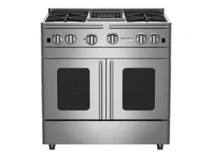 36-inch Precious Metals Freestanding Range with 12-inch Charbroiler from BlueStar