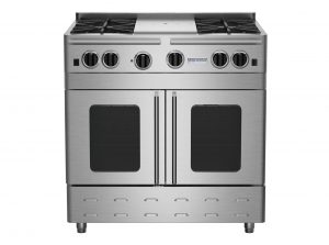 36-inch Precious Metals Freestanding Range with 12-inch French Top from BlueStar