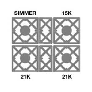 Burner configuration for 30-inch Sealed Burner range from BlueStar