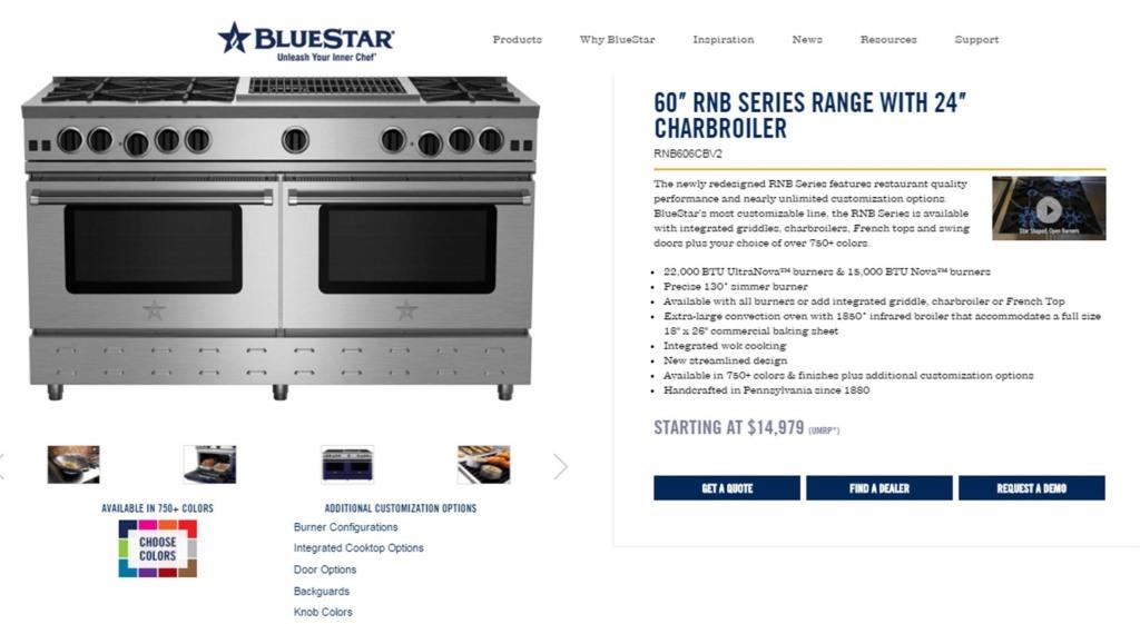 The new BlueStar website Build Your Own tool