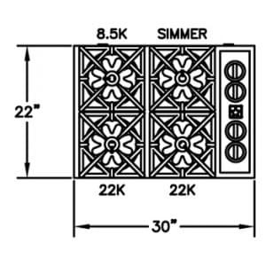 Burner configuration for 30-inch Cooktop from BlueStar