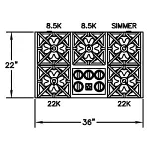 Burner configuration for 36-inch Cooktop from BlueStar
