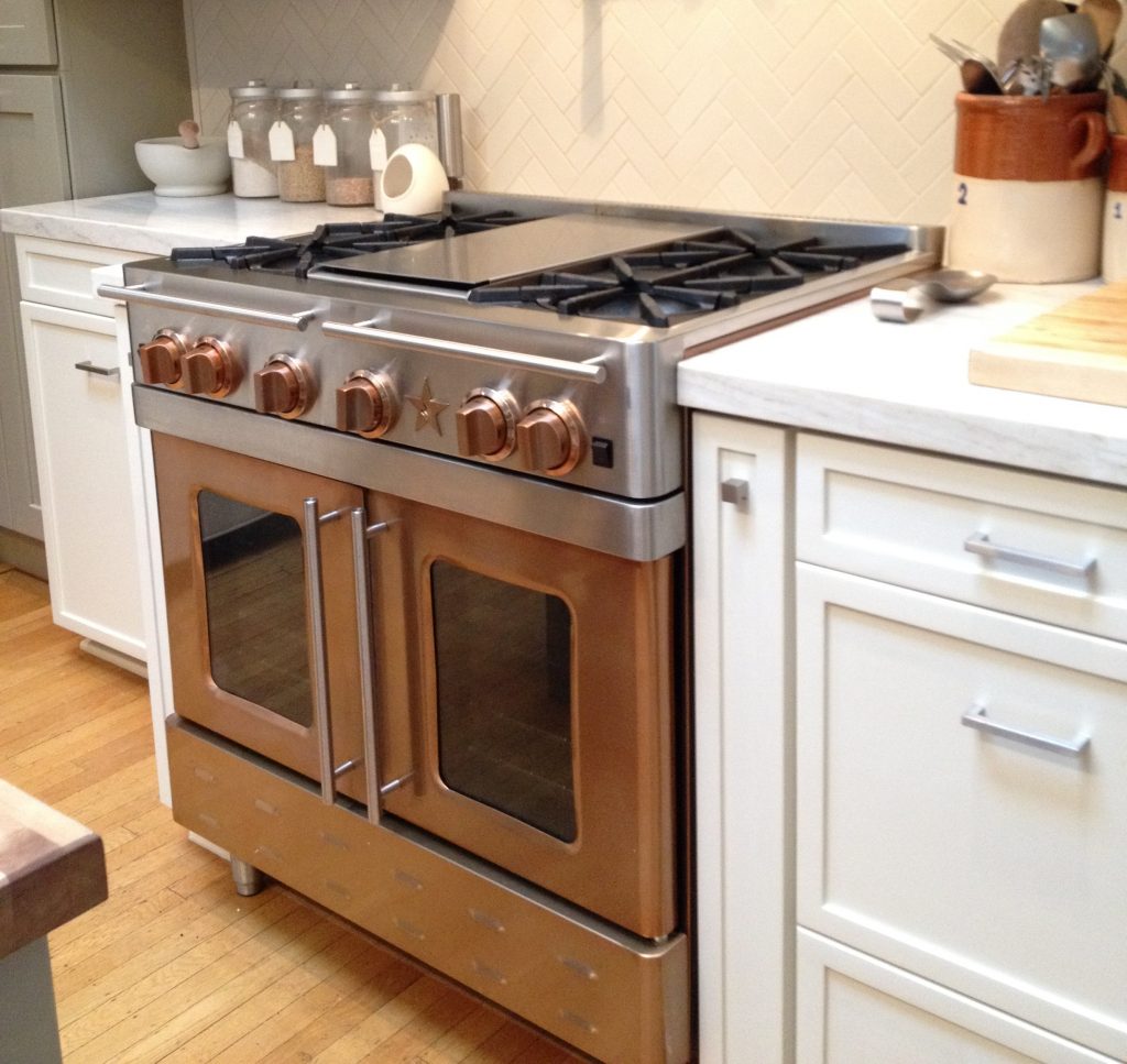 36" Precious Metals Range with 4 Burners and a Griddle in Infused Copper
