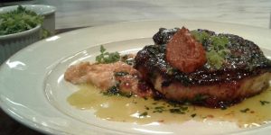 Bobby Flays Spice Rubbed Pork with Polenta and Romesco Recipe