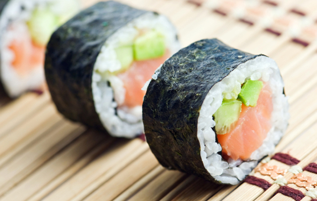 Salmon, Avocado and Veggie Sushi Rolls
