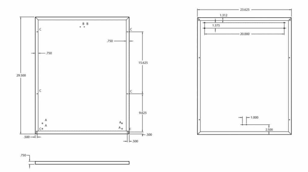 Product specifications for 24-inch dishwasher panel from BlueStar