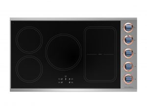 36" Induction Cooktop from BlueStar customized with Pigeon Blue knobs