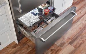 The easy to organize freezer on the Built-in Refrigerator from BlueStar