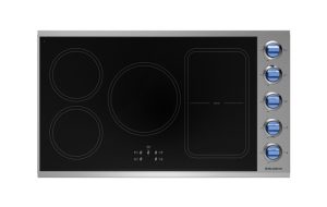 The 36-inch Induction Cooktop from BlueStar customized with blue knobs