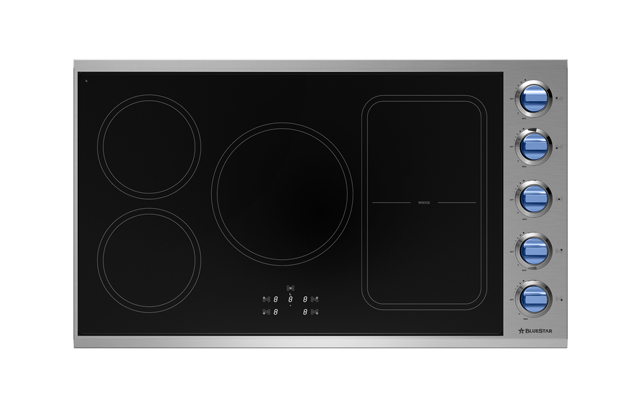 The 36-inch Induction Cooktop from BlueStar customized with blue knobs
