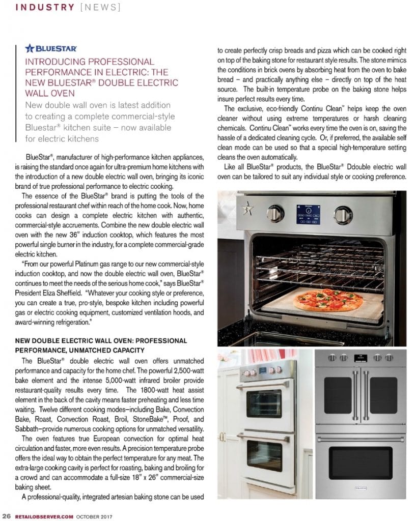 The 30-inch Double Electric Wall Oven in the October 2017 issue of The Retail Observer