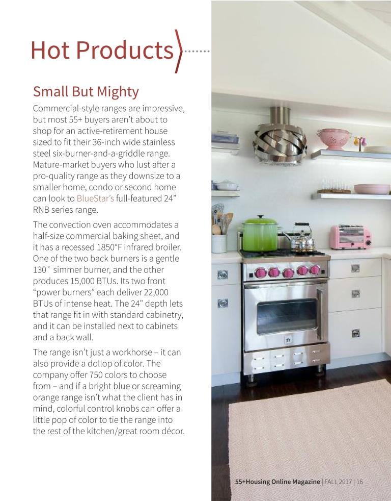 BlueStar Small Spaces Collection featured in 55+ Magazine