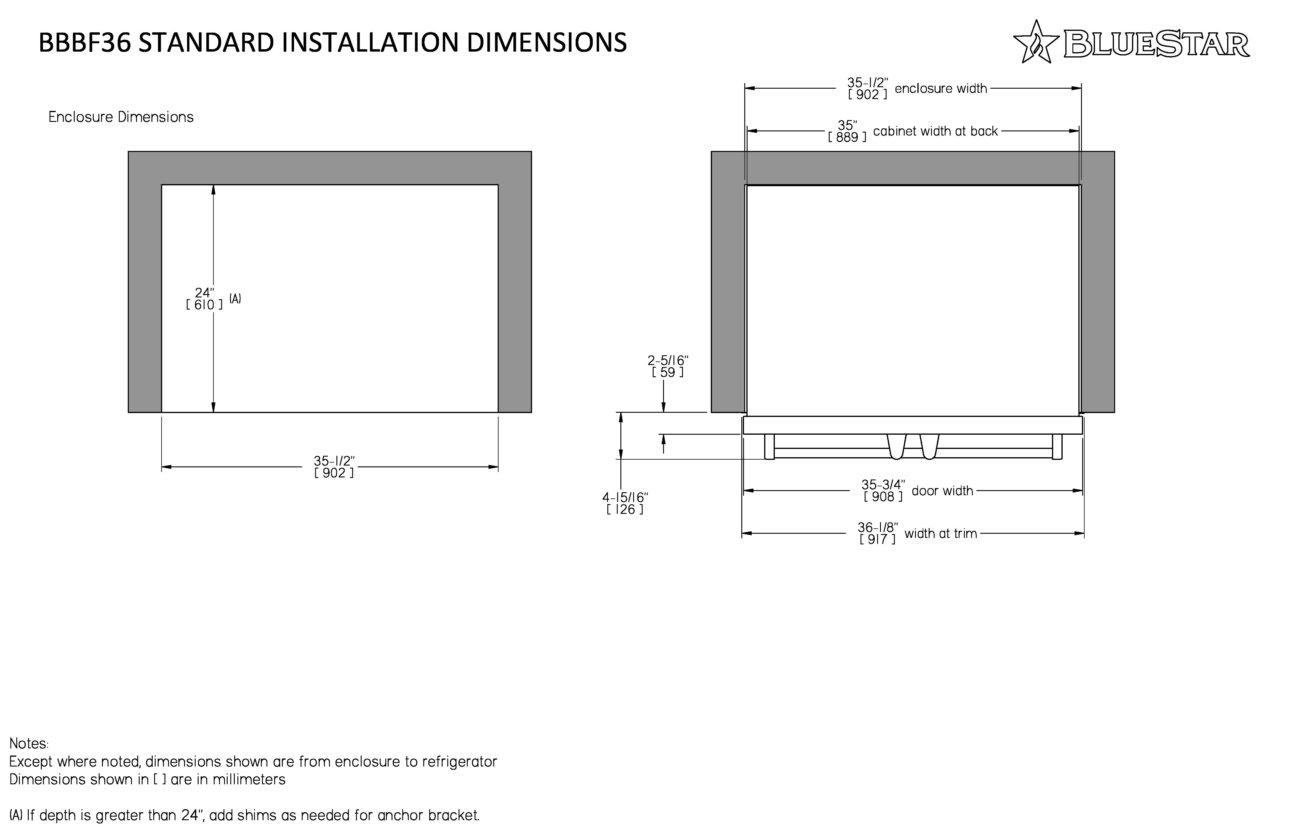 Installation Dimensions For 36 Inch Built In Refrigerator With