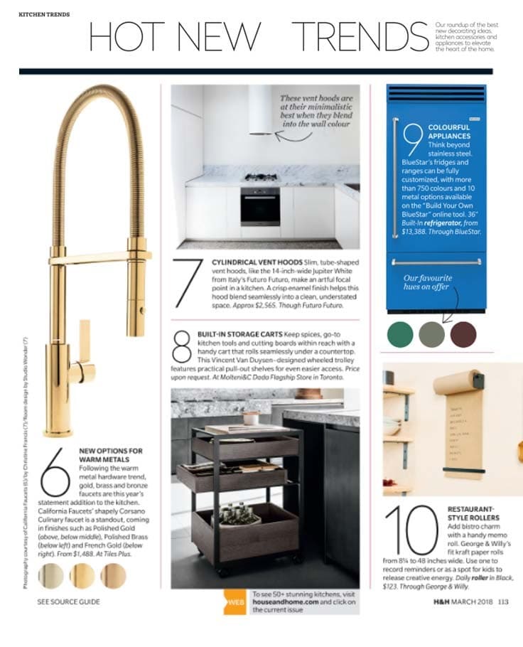 BlueStar Refrigerator in March 2018 Issue of House and Home Magazine
