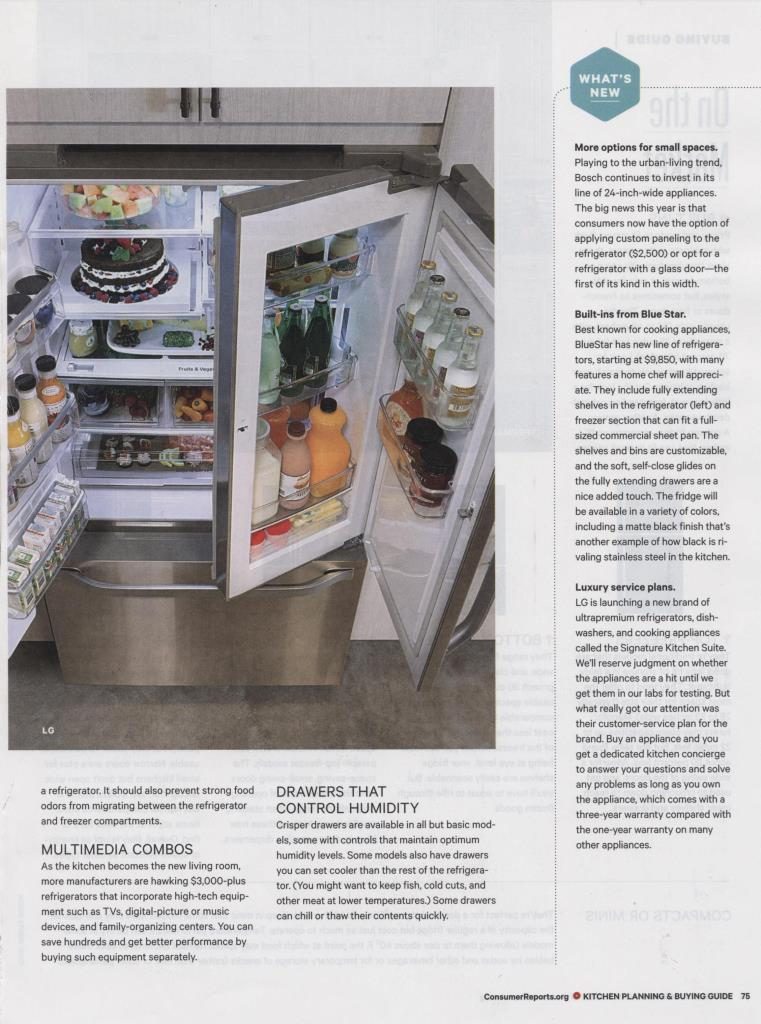 BlueStar Refrigerator featured in Consumer Reports Buying Guide