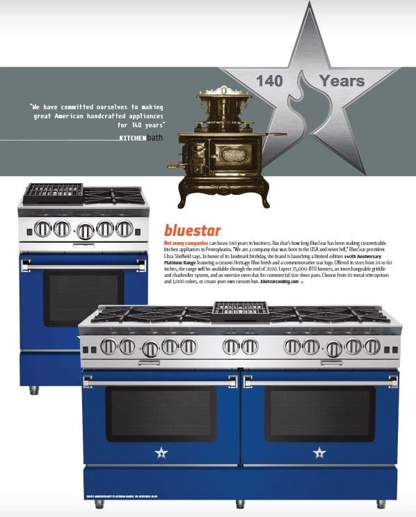BlueStar Anniversary Series Platinum Range featured in Interior Design Fall Market Tabloid