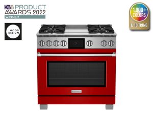 36" Dual Fuel Range with 12" Griddle from BlueStar in Ruby Red