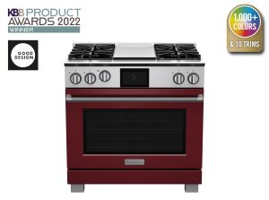 36" Dual Fuel Range with 12" Griddle from BlueStar in Wine Red