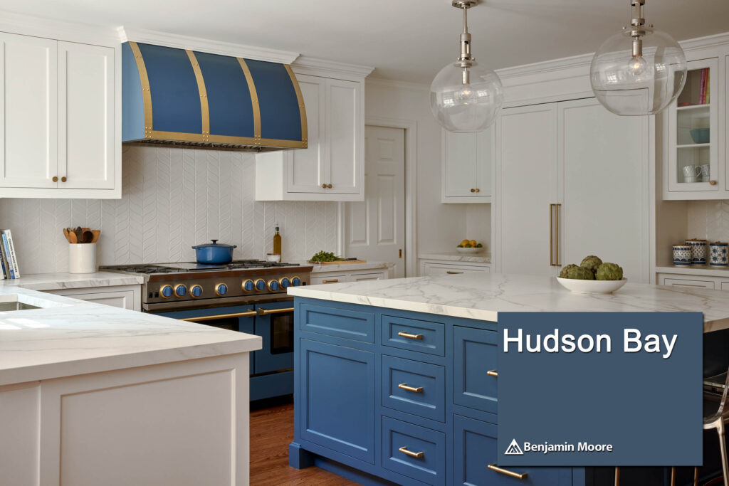 A BlueStar kitchen with appliances custom colored to Hudson Bay